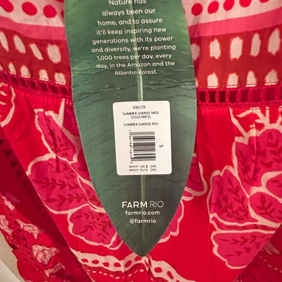 NWT Farm Rio Women Summer Sunrise Midi Dress Red Small - Picture 4 of 8